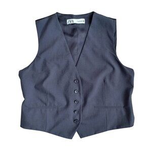 Zara TRF Black Tailored Button-Down Waistcoat Vest - Size XL (Runs Small)